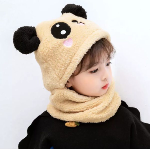 Kids Winter Panda Cap Wool Cap With Neck Warmer Attached. Kids Wool Cap Cartoon Panda Baby